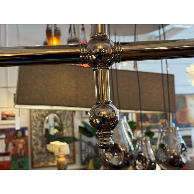 Textile Chrome Pendant Chandelier With Pleated Shades For Sale - Image 7 of 13