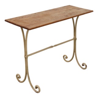 French Bistro Table with Cast Iron Base and Oak Top, 1950s For Sale