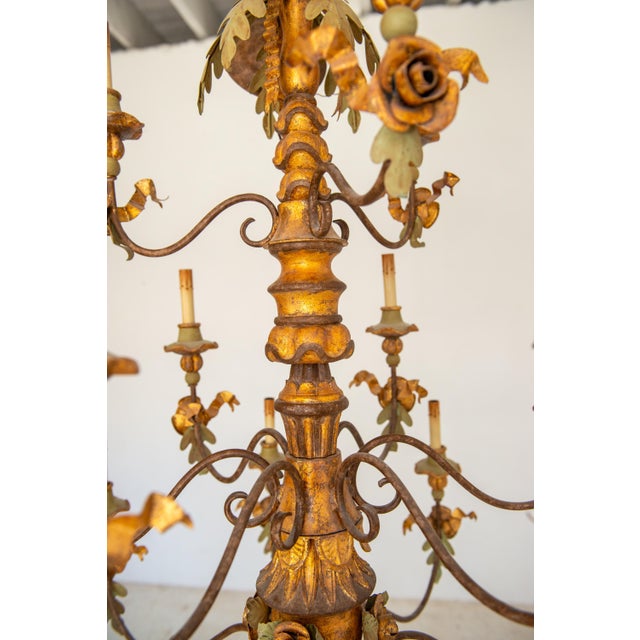 Baroque 1980s Italian Baroque Chandelier in Giltwood & Wrought Iron For Sale - Image 3 of 13