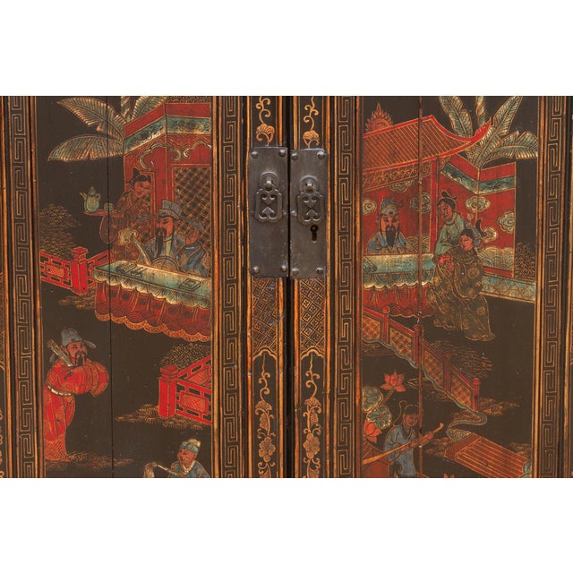 Black Antique Dramatic Painted Oriental Cabinet For Sale - Image 8 of 11