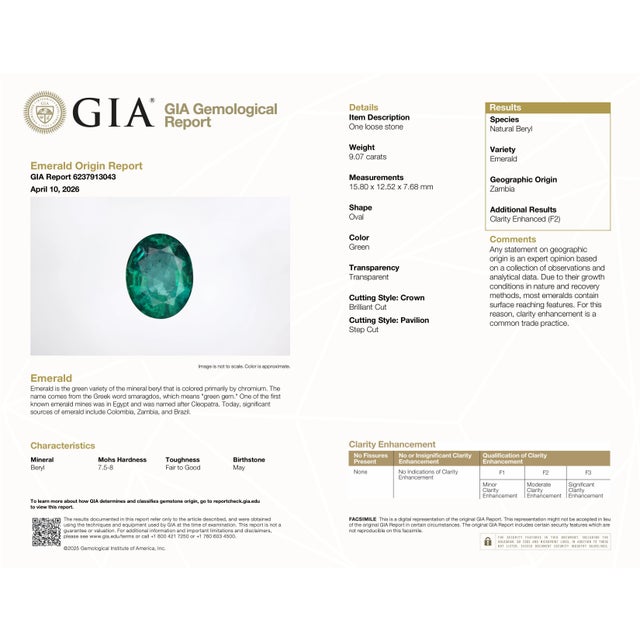 9.07 Ct Gia Certified Natural Zambian Emerald & Diamond Ring, Size 7 For Sale - Image 9 of 9