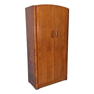 Italian Art Deco Style Wooden Wardrobe with Mirror and Shelves, 1930s For Sale