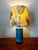 Blue Ceramic Lamp with Claw Feet and Foliage Lampshade, 1960s For Sale - Image 3 of 14