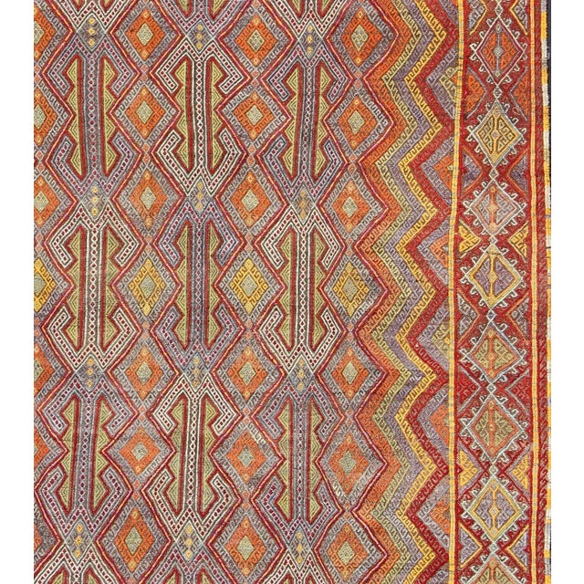 Mid 20th Century Large Vintage Turkish Embroidered Kilim in Bright and Colorful Tones For Sale - Image 4 of 7