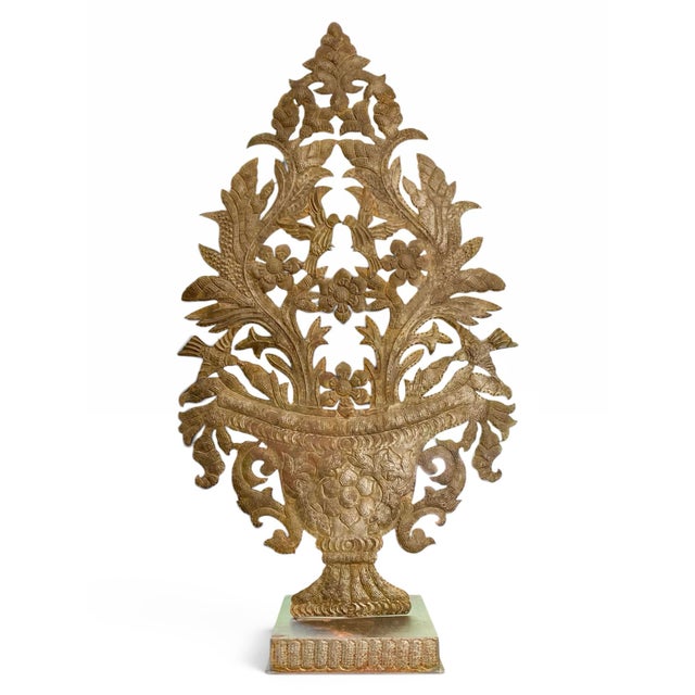 Mid 20th Century A Pair of Metal Repoussé Urn Form Garnitures on Stands For Sale - Image 5 of 5