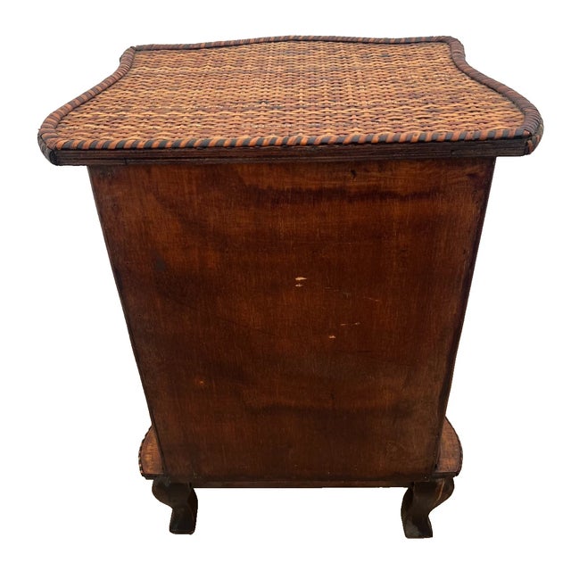 1960s Mid Century Nightstand Cabinet With Drawer Wicker and Bamboo Petite Size For Sale - Image 9 of 14