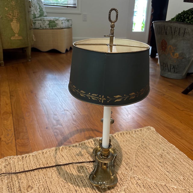 French Bronze Bouillotte Lamp With Adjustable Tole Shade For Sale - Image 3 of 12