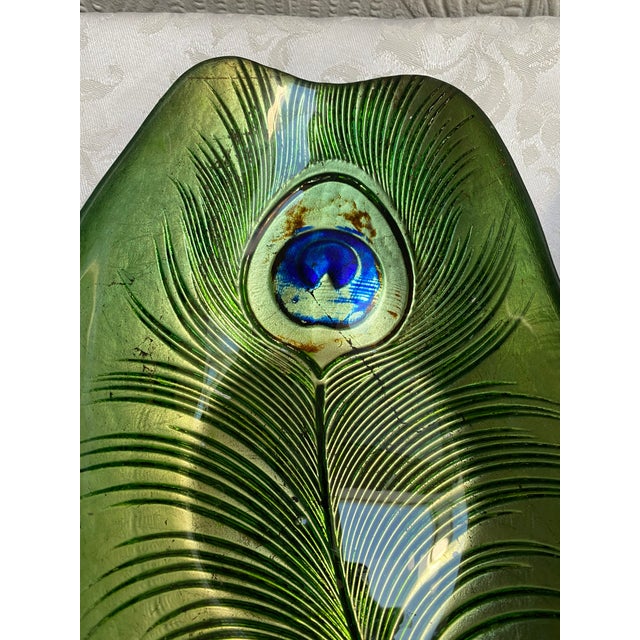 Mid-Century Modern Pair Vintage 1960s Mid-Century Modern Reverse Painted Art Glass Peacock Feather Reverse Painted Bowls For Sale - Image 3 of 10