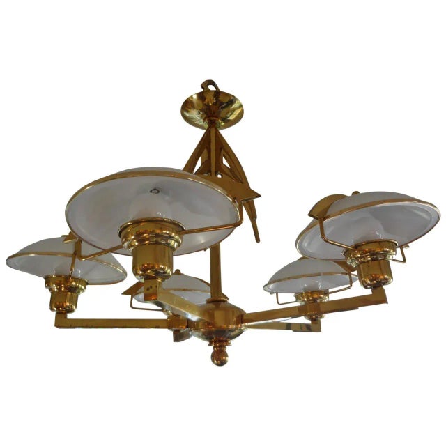 Brass Italian Mid-Century Modern Stilnovo Style Brass Chandelier For Sale - Image 8 of 9