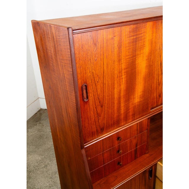 1960s Mid Century Danish Modern Credenza Highboard Teak Drawers Bar Denmark Cabinet For Sale - Image 9 of 12