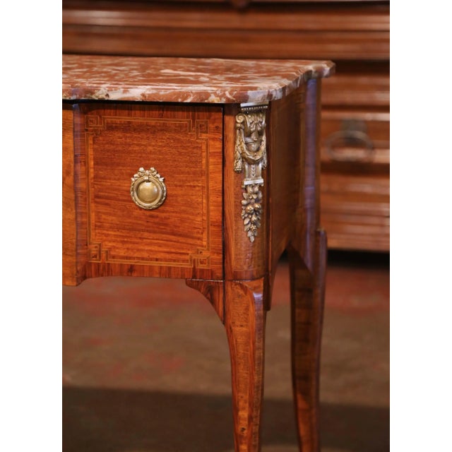 19th Century French Louis XVI Rosewood Marquetry Console With Rouge Marble For Sale - Image 11 of 13