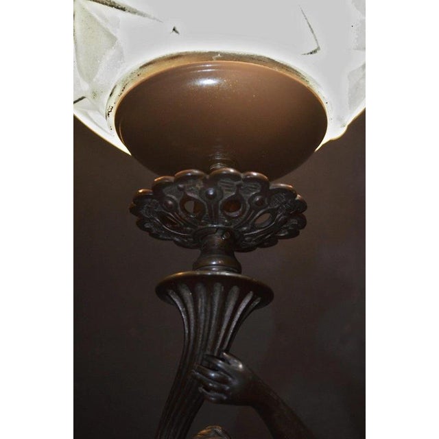 19th Century French Bronze Figural Lady Lamp with Opaline Globe, 1865 For Sale - Image 6 of 18