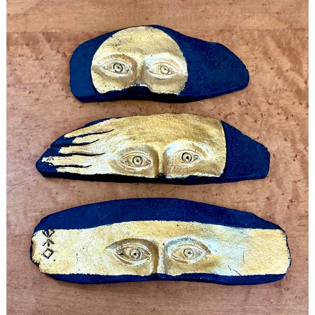 Vintage Gold Leaf Face Pottery Stripes - Set of 3 For Sale - Image 11 of 12