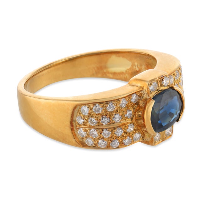 Vintage Sapphire Diamond 18k Yellow Gold Ring, Size 6.25 For Sale - Image 4 of 6
