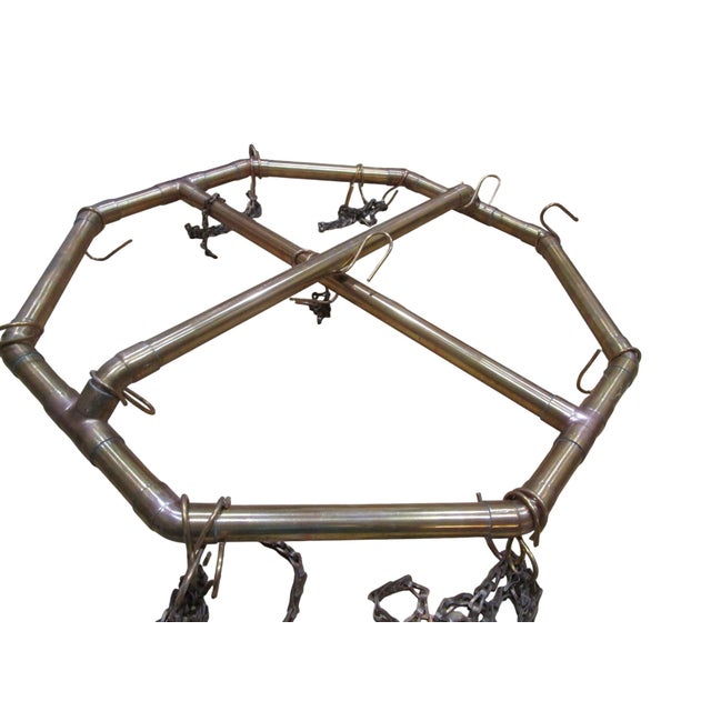 Vintage 1970s Handcrafted Copper Pipe Octagon Pot Rack With Chains & Hooks For Sale - Image 9 of 12