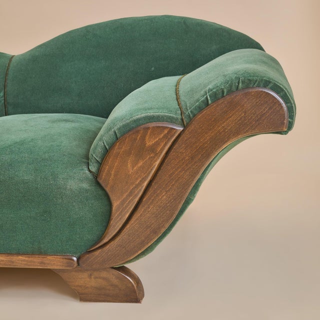 Green French Art Deco Méredieme Chaise Lounge in Original Green Upholstery, 1930s For Sale - Image 8 of 11
