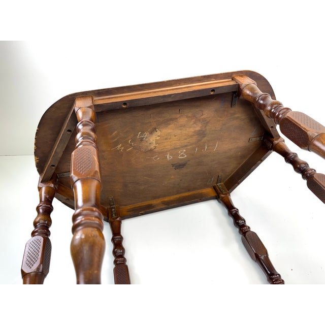 Vintage English Oak Oval Occasional Side Table | Jacobean Revival Turned Leg Side Table For Sale - Image 10 of 10