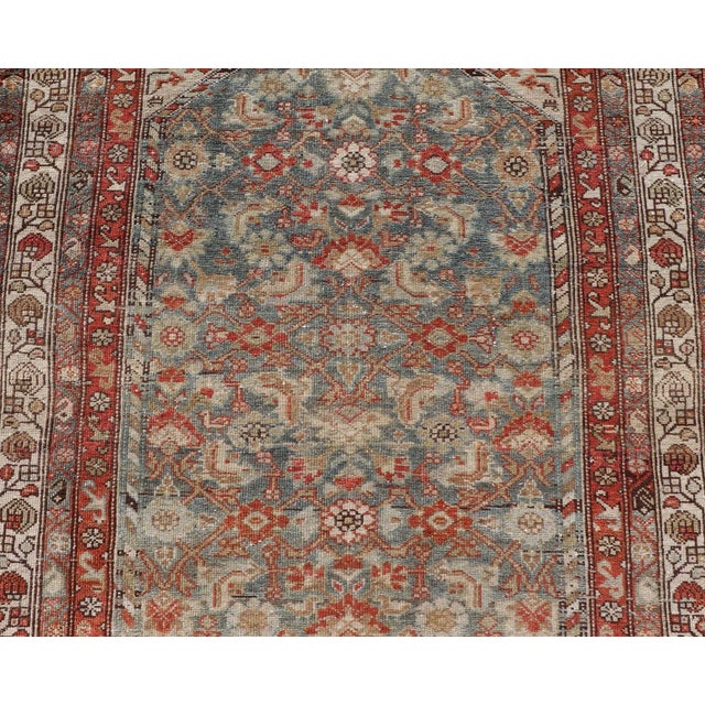 Early 20th Century Antique Persian Malayer With All-Over of Herati Design in Red and Blue 3'9 X 5'7 For Sale - Image 5 of 9