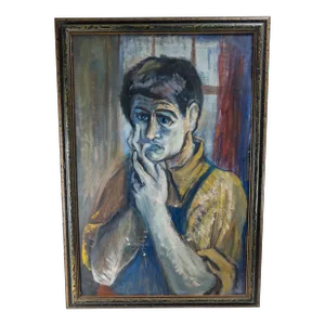 Mid-Century Modern Abstract Impressionist Portrait Painting by Paul Lishinsky