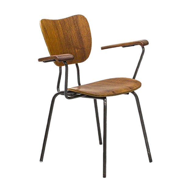 Mid-Century Swedish Tubular Steel and Teak Armchair For Sale