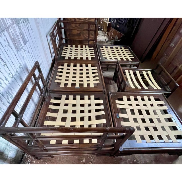 Brown Mid 20th Century 6 Pieces Ficks Reed Bamboo Rattan Modular Sectional Corner Chairs Chaise Couch Footstool For Sale - Image 8 of 12