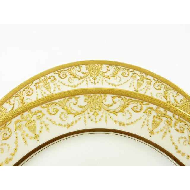 Metal Antique Porcelain Service or Under-Plates with Gold Encrusted Raised Work - Set of 6 For Sale - Image 7 of 11