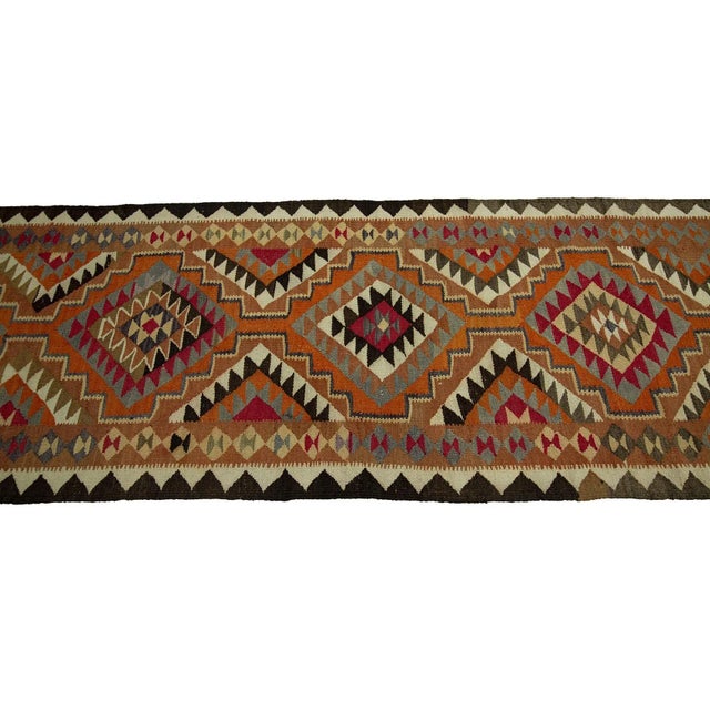Orange & Brown Vintage Kilim Runner For Sale - Image 4 of 7