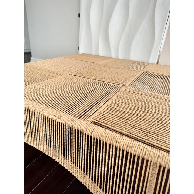 Unique Checkered Handmade Woven Parallel Ropes Checkerboard Plaid Pattern Square Coffee Table by Made Goods For Sale - Image 10 of 12