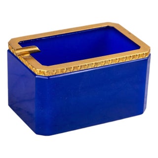 Large Art Deco Lapis Lazuli Opaline Ashtray With Brass Mounts, France For Sale