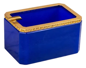 Large Art Deco Lapis Lazuli Opaline Ashtray With Brass Mounts, France