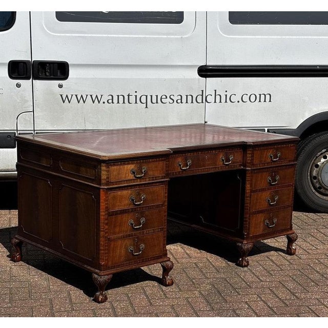 Large Mahogany Twin Pedestal Desk. Splits Into 3 Pieces For Easy Transportation. Sizes :- 153 cms wide,78 cms high, 93 cms...