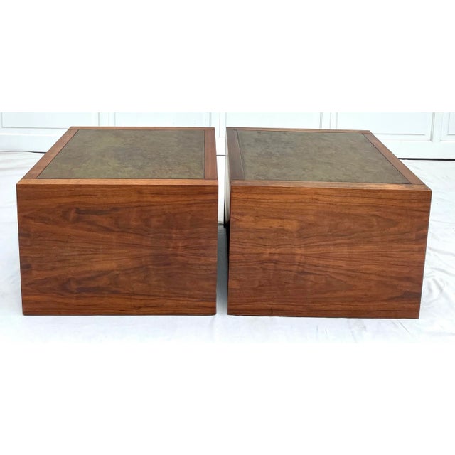 Vintage Baughman-Style Wood Side Tables With Metallic Top For Sale - Image 10 of 13