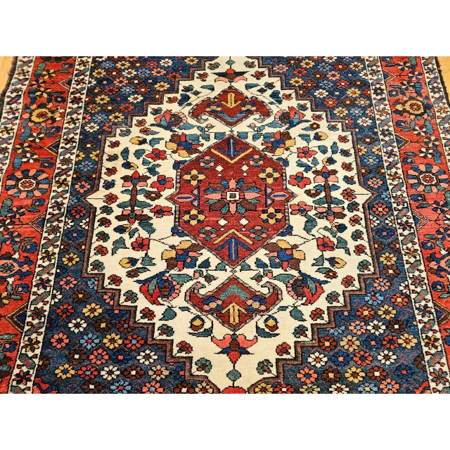 Vintage Persian Bakhtiari Bibibaft Rug, Hand-Knotted Wool, Geometric Medallion Design, Vegetable Dyes, Navy & Red, 5x7 For Sale - Image 13 of 18