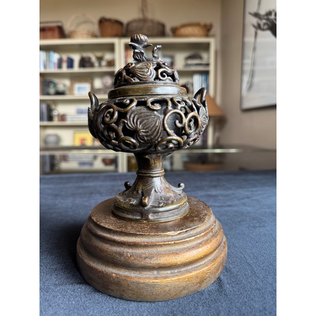 Japanese Antique Japanese Bronze Koro Incense Burner With Openwork Lotus Motif For Sale - Image 3 of 11