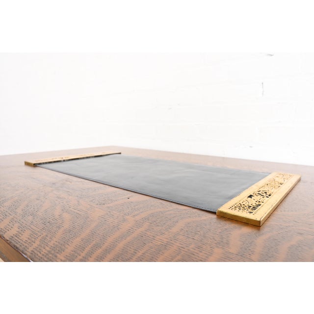 Early 20th Century Tiffany Studios New Grapevine Bronze Doré Blotter Ends With Leather Desk Blotter For Sale - Image 5 of 13