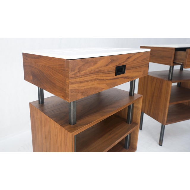 Pair of Oiled Walnut 1 Drawer 3 Tier Side End Tables Stands Composite Top Mint!