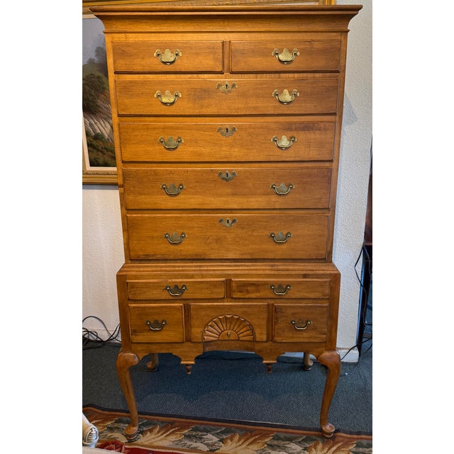 Queen Anne Ethan Allen 1776 Collection Maple Highboy Dresser For Sale - Image 3 of 12