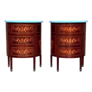 Louis XVI French Demilune Nightstands with Three Drawers, 1940s, Set of 2 For Sale