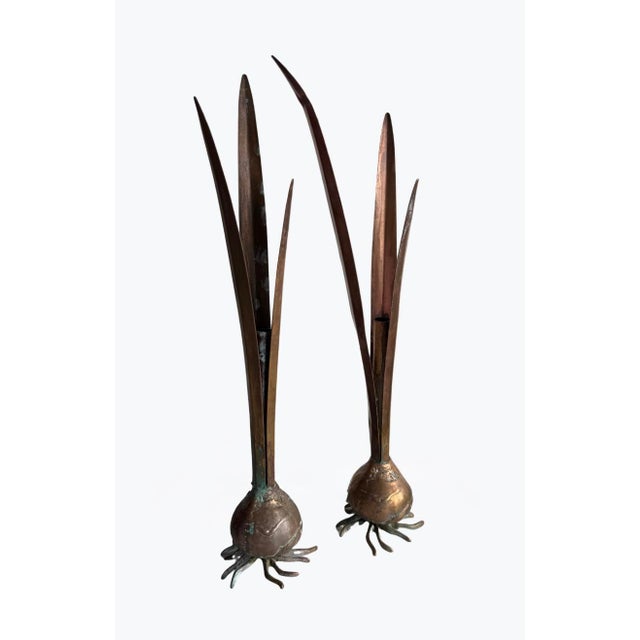Copper Pair Vintage Patinated Italian Post-Modern Carnevale Bulb Vases For Sale - Image 8 of 8