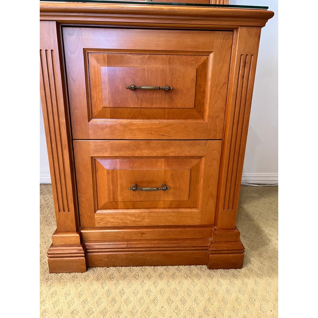 Large Architectural Executive Office Suite – Desk + Dual Display Towers + Matching Cabinet For Sale - Image 13 of 18
