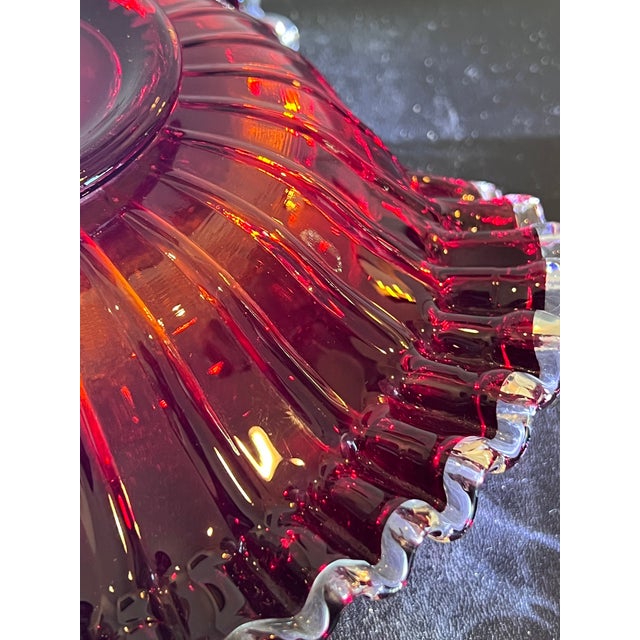 Fenton Art Glass Company 1939 Fenton Pre-Logo Ruby Amberina Silver Crest Ruffled Art Glass Centerpiece Bowl For Sale - Image 4 of 9