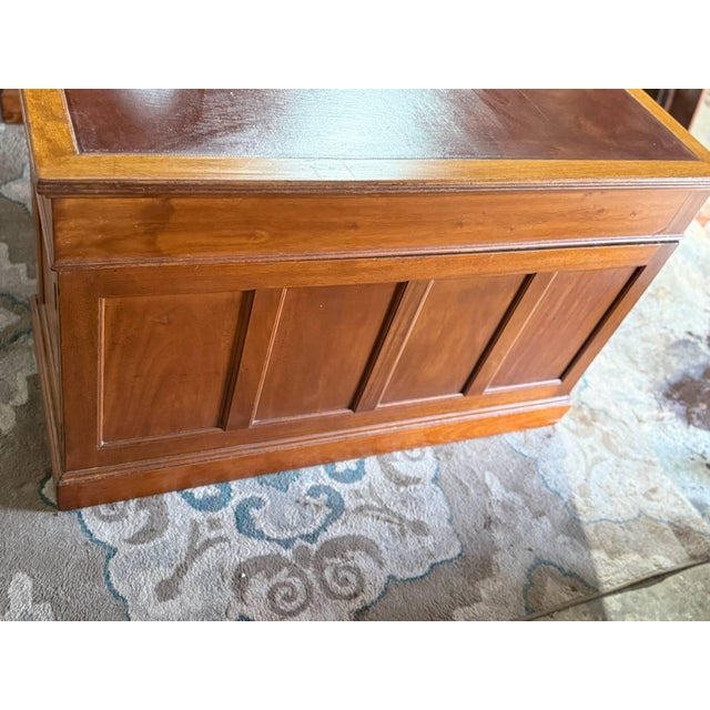 19th Century Large Size Antique English Geogra Style Oak Leather Top Double Pedestal Partner Executive Desk For Sale - Image 17 of 18