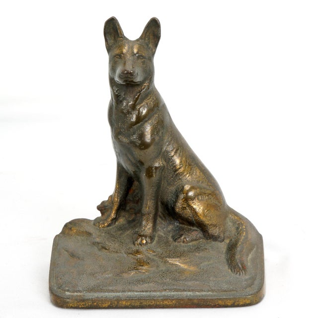 Bronze Pair of German Shepherd Bookends Cast Iron Circa 1925 For Sale - Image 8 of 10