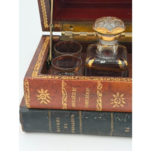 Late 19th Century French Leather Book Liquor Tantalus with box - 7 pcs For Sale - Image 12 of 14