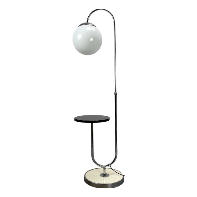 Vintage Steel Tube Floor Lamp with Integrated Table, 1920s For Sale