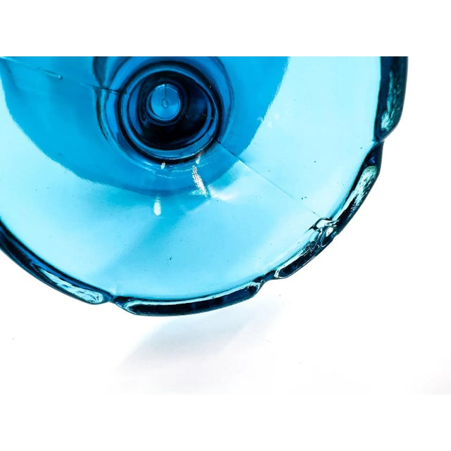 Glass Mid Century Modern Teal Blue Glass Swung Vase For Sale - Image 7 of 9