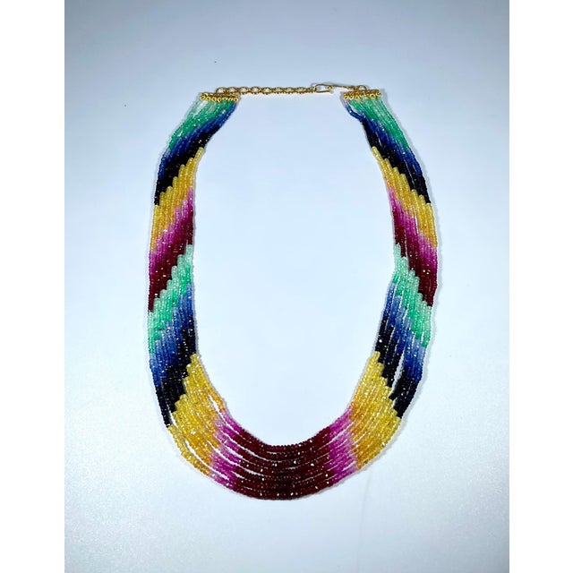 2000 - 2009 200 Ct 7 Layer Natural Emerald Ruby & Sapphire Bead Necklace 14k Gold Adjustable For Sale - Image 5 of 18