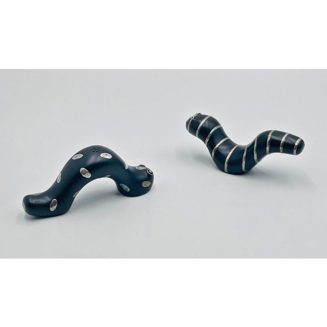 Emilia Castillo 1980s Emilia Castillo Taxco Plata Pura Silver & Porcelain "Oruga" Sculptures, Pair For Sale - Image 4 of 18