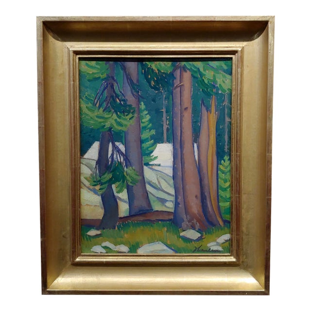 Edith Anne Hamlin -1930s Campground in a Redwood Forest -Oil Painting For Sale