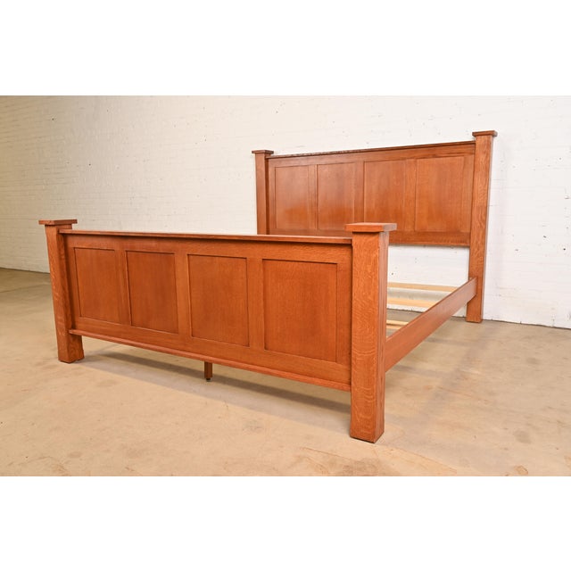 Stickley Style Mission Oak Arts & Crafts King Size Bed For Sale - Image 9 of 9